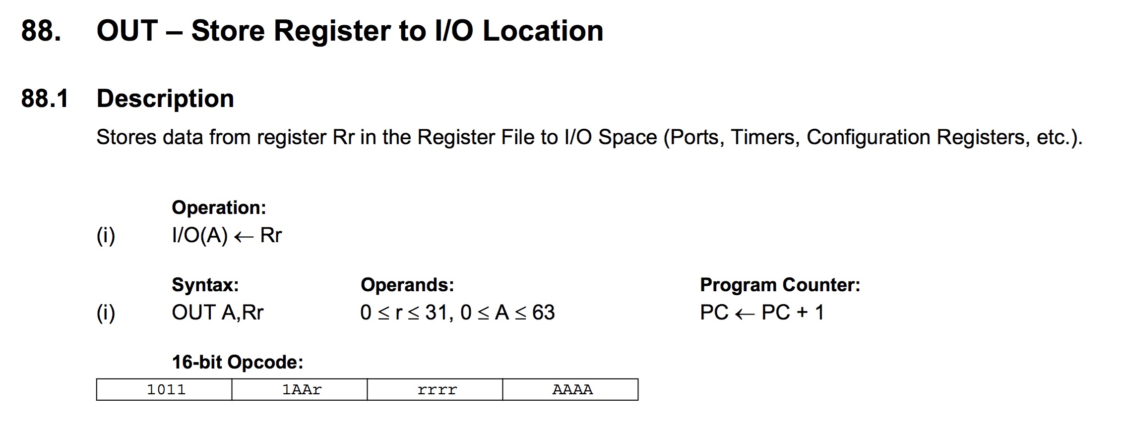 AVR OUT instruction